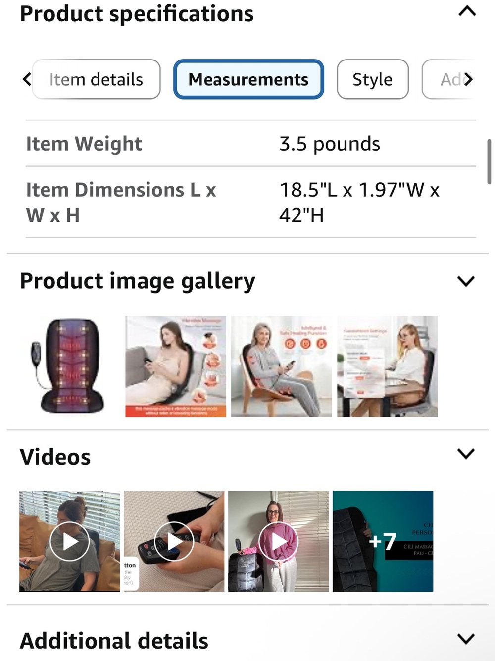 NIB Massage Chair Pad, Back Massager with Heat and Seat with 10 Vibration Motors - Picture 12 of 14